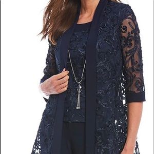 R&M Richards Embroidered Sautache Lace Pant Suit